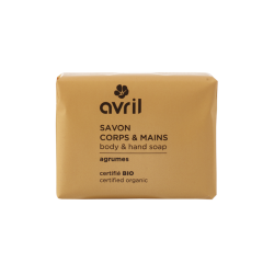 le savon corps & mains Agrumes certifié bio Avril est idéal pour démarrer la journée, proposé par "Soin Pour Soie"